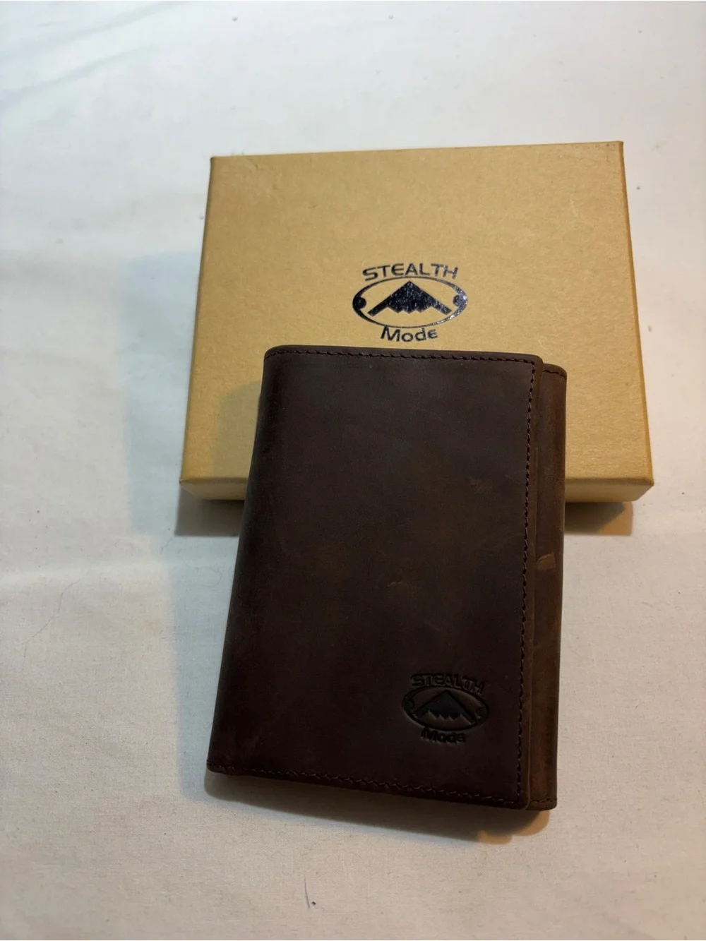 Stealth Mode Brown Leather Trifold Wallet NIB
